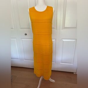 New York & Company Yellow Ribbed Scoop Neck Midi Dress